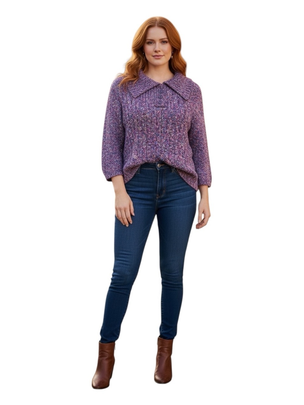 Cozy Purple Collared Knit Sweater